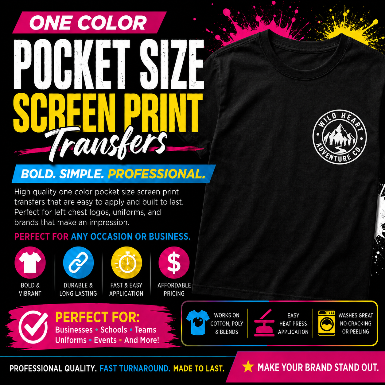 One Color Pocket Size Screen Print Transfers **5 to 7 BUSINESS DAY TAT**